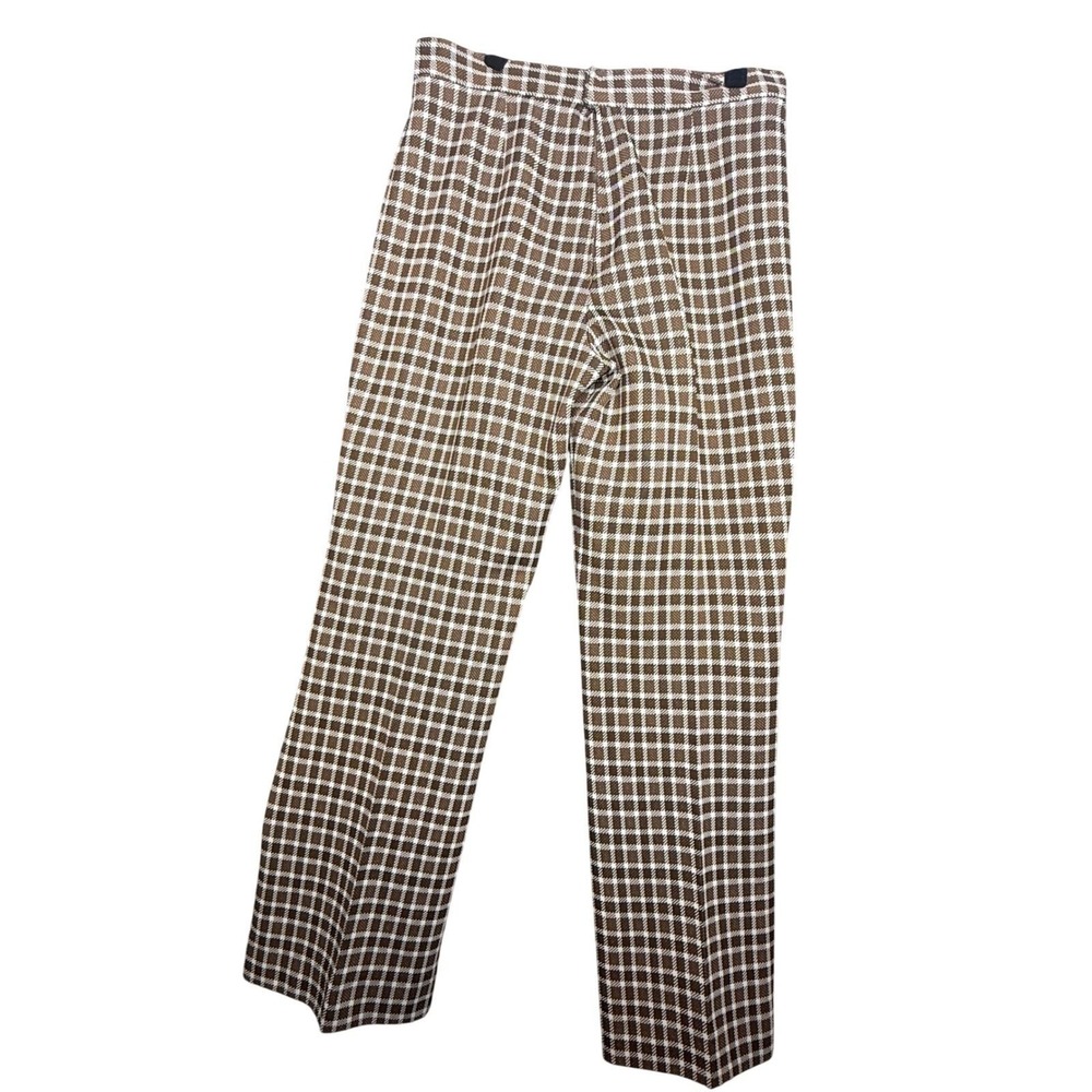 70s Vintage Brown White Grid Check High Waisted Straight Leg Trousers Pants